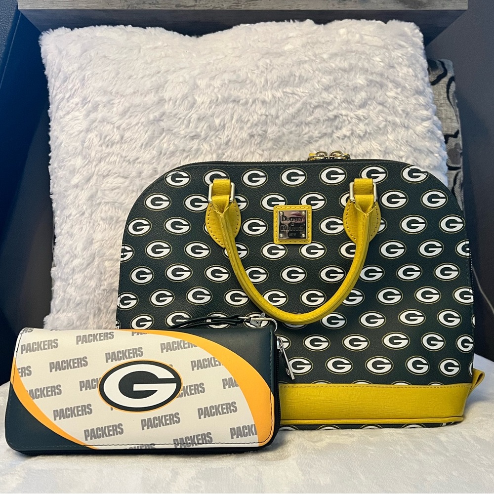 Dooney & Bourke Green Bay Packers Crossbody bag and NFL wristlet wallet.